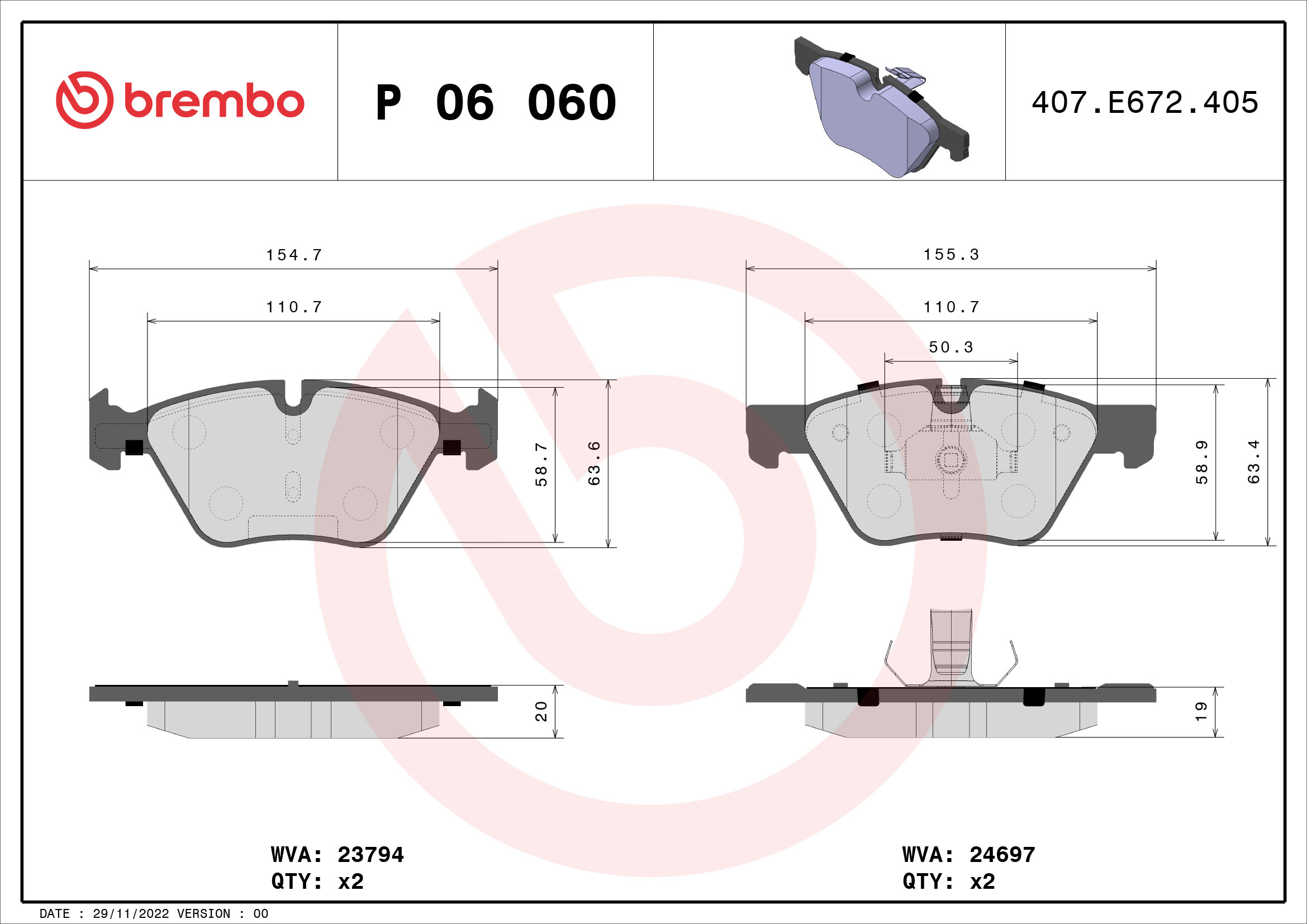 A.B.S. P 06 060 BREMBO Bremsbelagsatz, Scheibenbremse